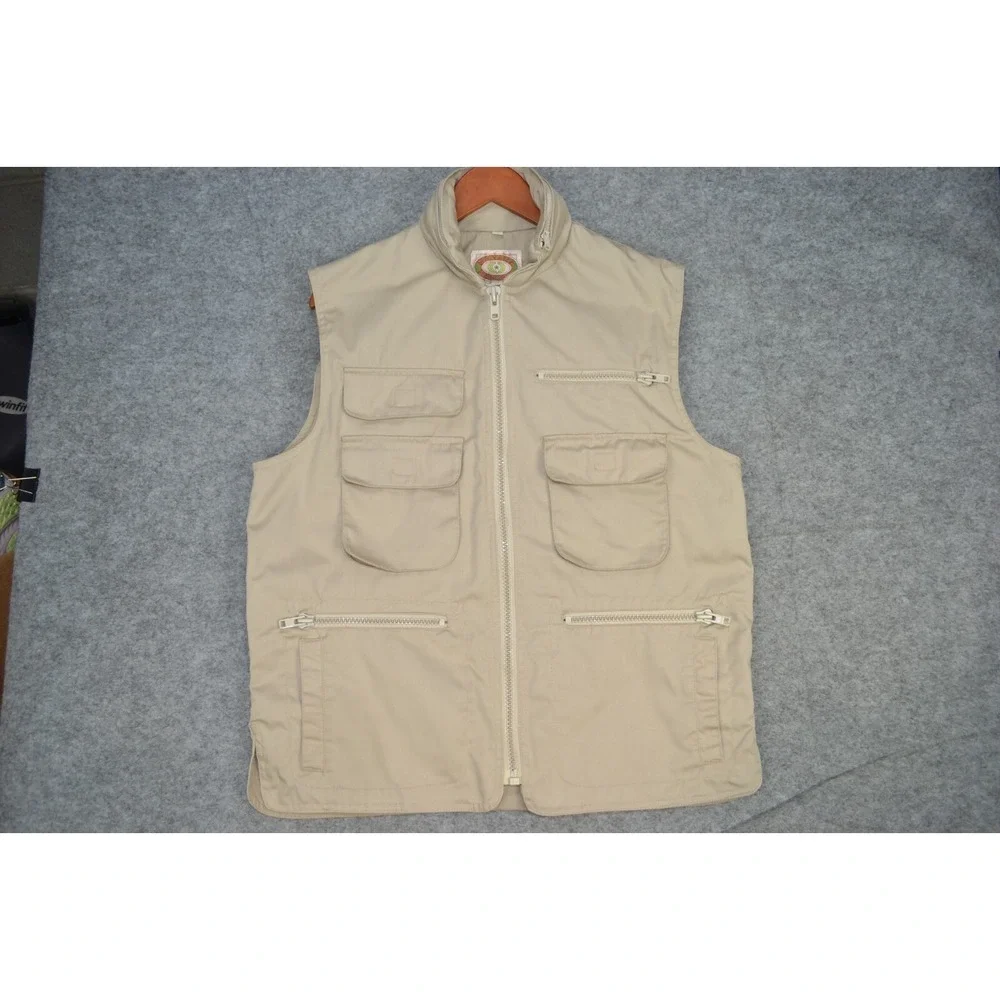 VTG Banana Republic Safari‎ Vest Mens Medium Beige Mock Neck Full Zip Hiking